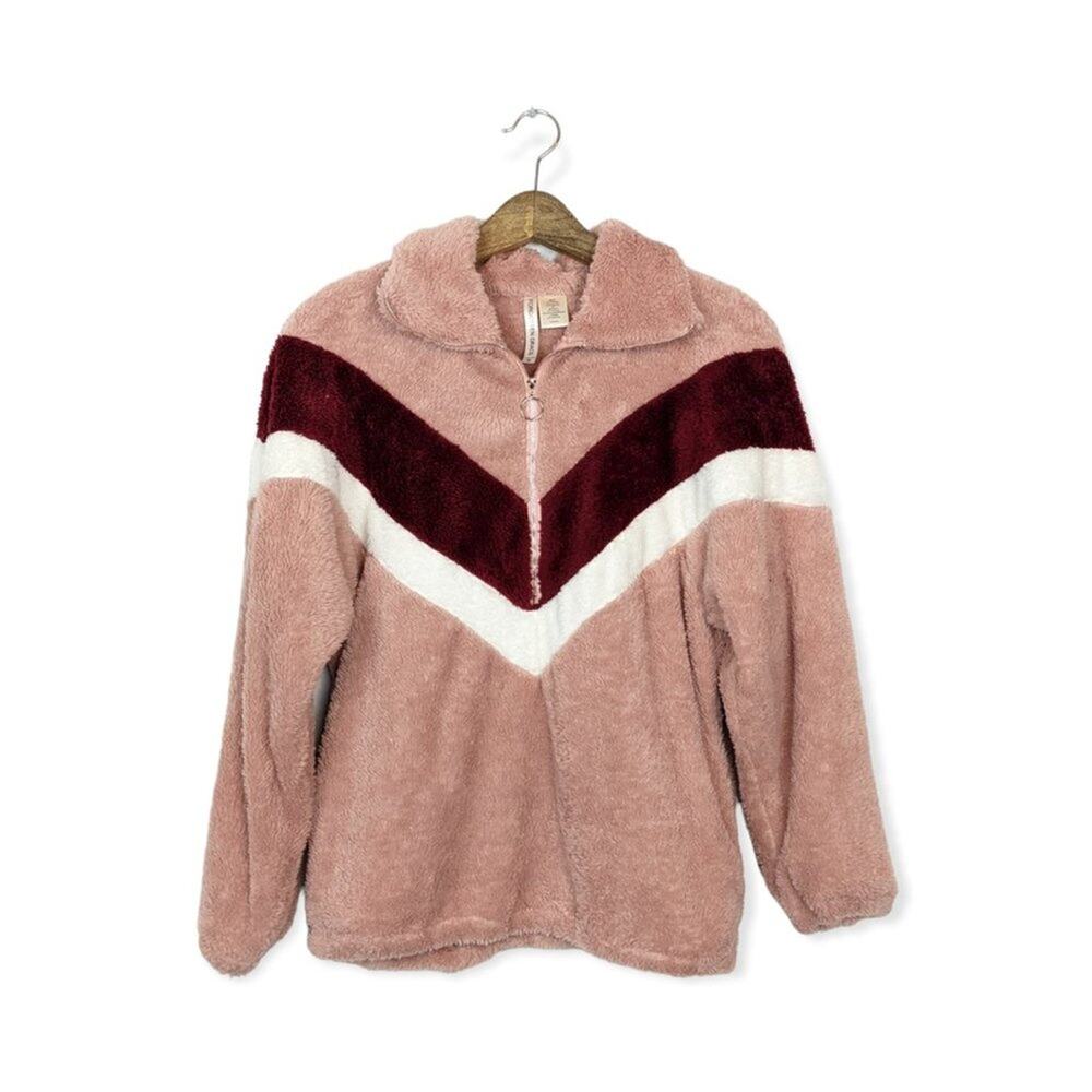 Forgotten Grace Fur Chevron 1/2 Zip Pullover Fleece Jacket